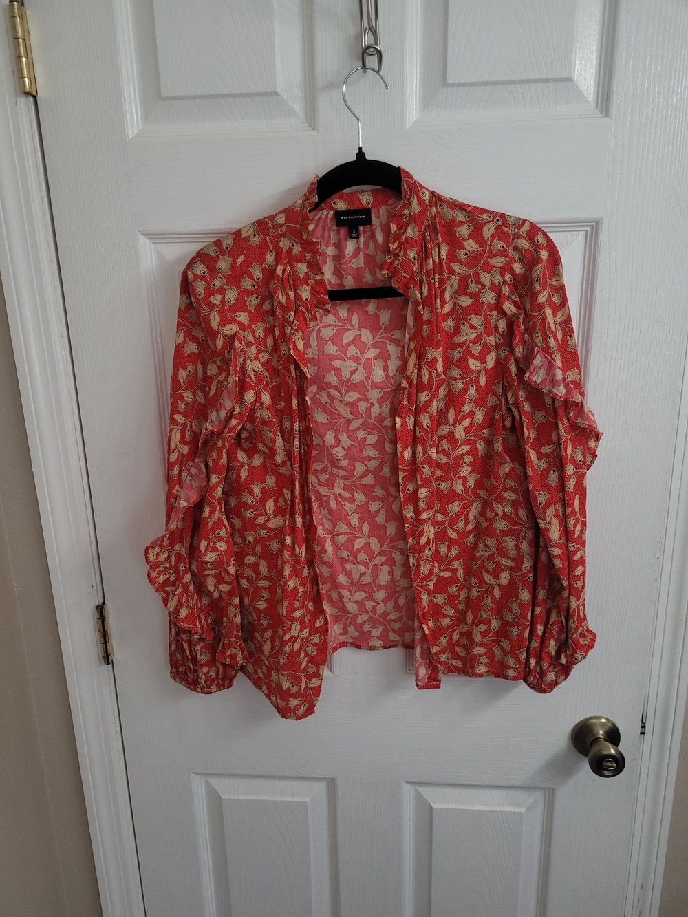 Who What Wear Coral Floral Open-Front Blouse